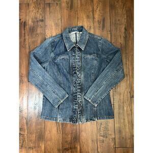 Y2K RXB Denim Jacket Women’s L Blue Ruffle 2000s Grunge Emo Chic Retro Boho